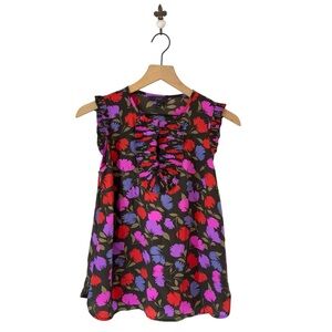 J.Crew‎ Silk Floral Ruffle Blouse Size 4P Petite Sleeveless